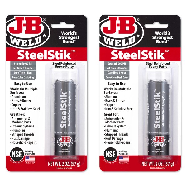J-B Weld SteelStik, 1 Hour Cure, Steel Reinforced Epoxy Putty Stick - 2 Pack, Dark Grey (8267-2)