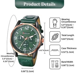 JewelryWe Men's Watch Leather Luminous Watch: Classic Analogue Quartz Wrist Watch Men's Green PU Leather Strap Business Casual Watches with Large Numbers Bar Scale & Low Luminous Hands, A52048-green