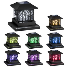 Viewsun 8 Pack Solar Post Cap Lights, Outdoor Fence Solar Powered Cap with Crackle Glass Bulb and 4 Lighting Modes Waterproof Light for Deck Patio or Garden Decor, Fits 4x4 6x6 Wooden Posts
