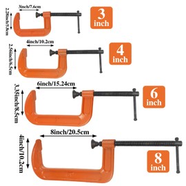 WILLBOND 4 Pcs C Clamps Set 3'' 4'' 6'' 8'' Small Steel Versatile Heavy Duty Welding Clamps Set Jaw Opening Sliding T Bar Handle for DIY Carpentry Caliper Woodworking Welding Building(Orange)