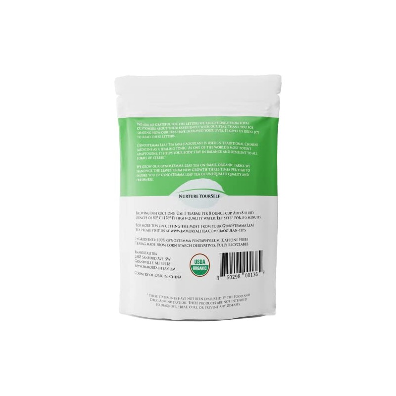 Gynostemma Tea - USDA Organic Jiaogulan Pyramid Teabags - Caffeine-Free