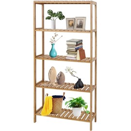 kinbor 5-Tier Bamboo Free Standing Storage Rack Shelf Multifunctiona