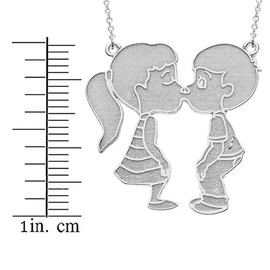 Kissing Lovers Fine Pendant Necklace with 16" Rolo Chain Real Solid .925 Sterling Silver