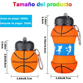 Deportes botella de agua plegable botella, Botella Plegable para Viaje, Libre de BPA, para Niños, Adolescentes, Adultos para Viaje, Regalo de Navidad, Cumpleaños (baloncesto naranja 550 ml)