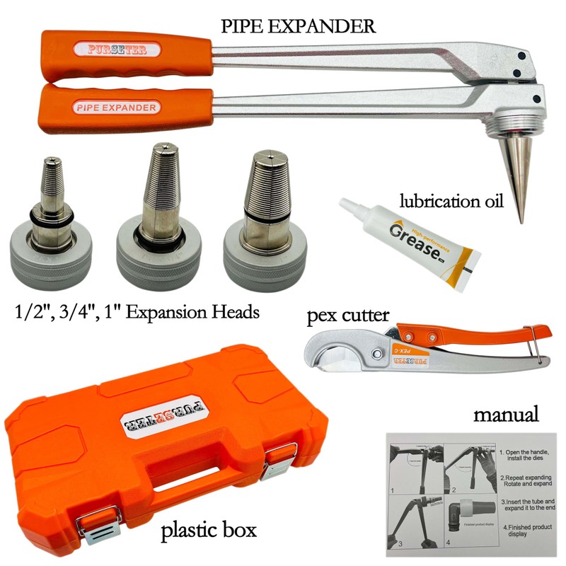 Purseter 1/2,3/4,1-inch Pex Expansion Tool ProPEX Expander Kits meets ASTM