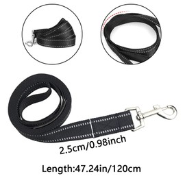 Pack of 2 Dog Training Leads, Nylon Dog Lead with, Reflective Dog Lead, Real Leather, for Large, Medium and Small Dogs Lead (Black, Size M)
