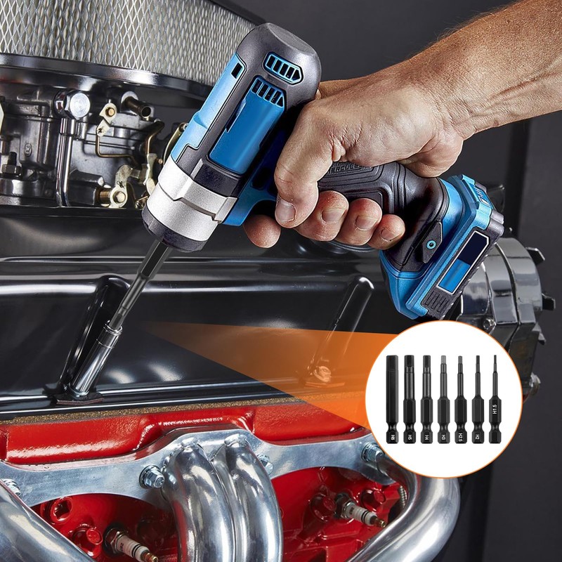 7-Piece Hex Impact Wrench Bits Set, Long 50 mm, Hex