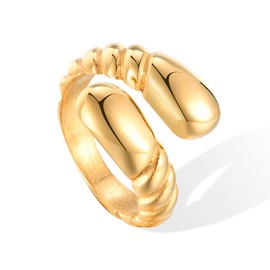 Chunky Gold Rings for Women - 14K Gold Plated Stackable Ring Band,Hypoallergenic Stainless Steel Non Tarnish Gold Statement Ring,Trendy Chunky Open Twist Ring Jewelry,Christmas Birthday Gift for Her