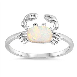 White Simulated Opal Oval Animal Crab Claw Ring .925 Sterling Silver Band Size 10