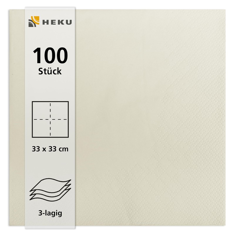HEKU 30241-02: 100 Plain Napkins, 3-Ply, 33 x 33 cm,
