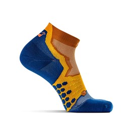 Thirty48 - Calcetines de compresión de corte bajo para hombre y mujer, más compresión donde sea necesario, [1 Pair] Mustard/Navy, X-Large