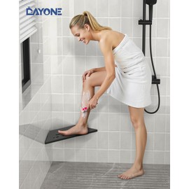 DAYONE Corner Foot Rest for Shaving Legs 10'' Black, Wall Mounted 304 Stainless Steel Footrest with Shaving Holder, Recessed Designed Foot Ledge for Bathroom Inside Shower