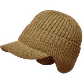 Genérico Cozy Head Beanie with Brim, Beanie Knitted Hat with Brim and Ear Flaps, Men Knit Warm Hat for Outdoor Cold Weather Ski Work