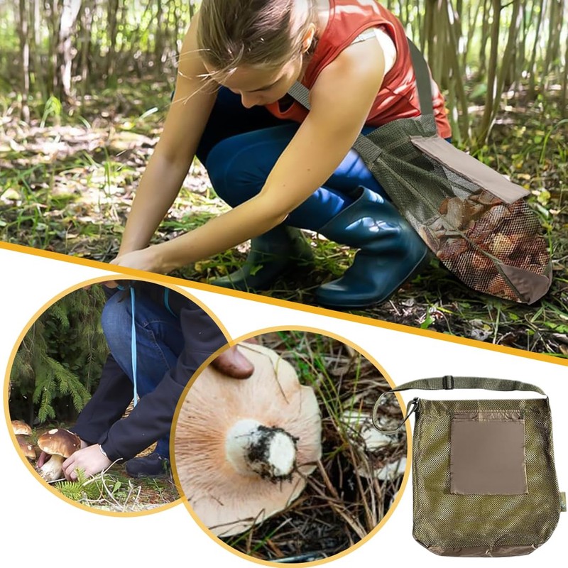 QIBZI Garden Waste Bags, Green Mushroom Picking Bag, Mesh Food