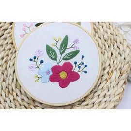 Stamped Embroidery Starters Kits with Pattern for Beginners Beautifful Flowers with Hoops Cloth Threads Needlework Art Cross Stitch Kits for Adults Students Home Decoration(2)