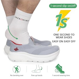 JACKSHIBO Mens Slip Ins Free up Hands Shoes Wide Toe Box Arch Support Orthopedic Walking Sneakers Cushioned Thick Zero Drop Sole Metatarsal Pads Grey Size 12.5