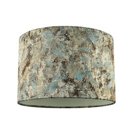 Chic Graphic Designer Jacquard Round Drum Lamp Shade in Teal Cream and Taupe Colours | 30cm x 20cm | Pale Cream Inner Lining by Happy Homewares