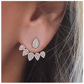 Allereya Vintage Crystal Flower Ear Jacket Earrings Gold CZ Rhinestone Flower Earrings Flower Front Back Earrings Flower Ear Climber Earrings Jewelry for Women and Girls, Alloy Steel