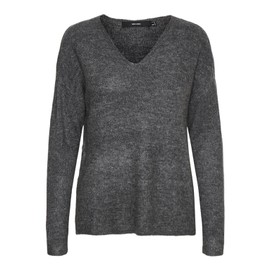 Vero Moda Women's VMCREWLEFILE LS V-Neck Blouse NOOS Pullover Sweater, Medium Grey Melange, XL