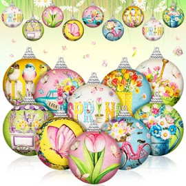 Outus 16 Pcs Spring Flower Ornaments Balls for Tree Spring Floral Butterfly Decorations Flower Bike Ornaments Farmhouse Flower Hanging Decorations Summer Decor for Small Tree Home Party Craft Decor