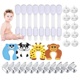Baby Proofing Kits, Child Safety Cupboard Locks Table Corner Protectors for Kids Door Finger Pinch Guards Safety Baby Home Socket Covers (34Pcs)