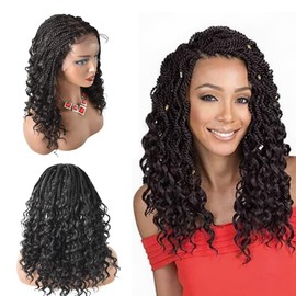 RESHE Box Braid Wig For Black Women Knotless Lightweight Cornrow Synthetic Lace Front Braids Wigs Hand Braided Wigs With Baby Hair Micro Twist Braided Wigs For Black Women (E20C-LL602483C, 1B)