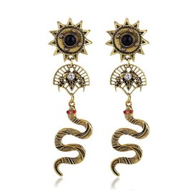 Sun Moon Earrings Retro Personality Snake Dangle Earrings Hot Wheels Rhinestone Alloy Drop Earrings Bohemian Fashion Religious Totem Ear Jewelry (black)