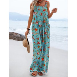YESNO Women's Summer Casual Overalls Loose Wide Leg Jumpsuits Boho Floral Printed Baggy Rompers with Pockets XL PZH CR14