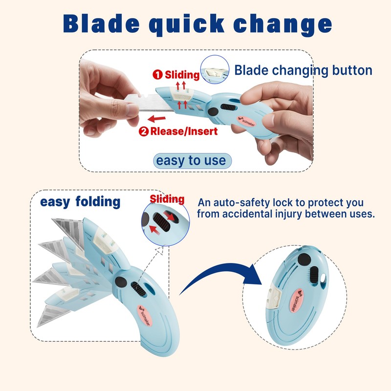 Box Cutters, Lightweight 4- Piece Folding Utility Knives Set, Razor