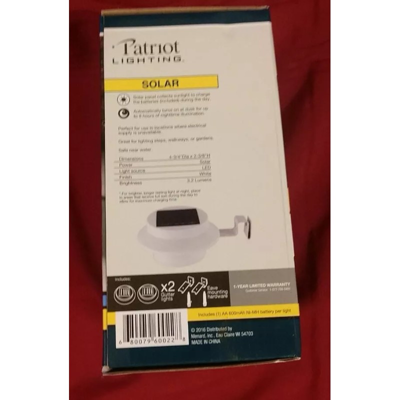 Patriot White Solar LED Gutter Mount Outdoor Landscape Light Dusk