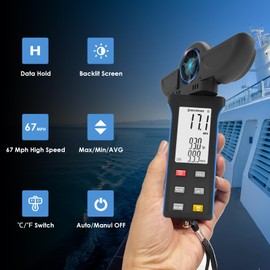 AIOMEST Wind Checker Handheld Anemometer，Airflow Velocity Speed Meter Measurement w/LCD Backlight, Wind Temp Gauge（℃/℉） for HVAC，Vents, Sailing, Shooting Drone Flying AI-5000K