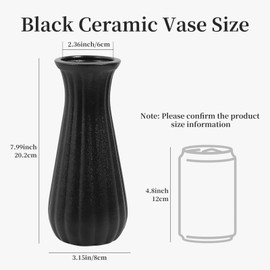 Ouxonix Black Ceramic Vase for Flower: Nordic Style Flowers Vases, Minimalist Morden, 8 Inch Ribbed Vases for Home Decor Table Centerpieces
