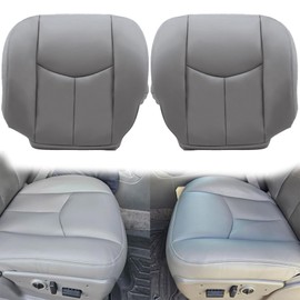 GXARTS Driver and Passanger Side Bottom Replacement Leather Seat Cover Light Gray #922 or 92i Compatible with Chevy Silverado Tahoe Suburban Avalanche GMC Sierra Yukon 2003 2004 2005 2006