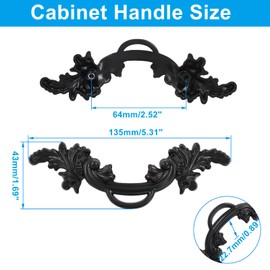 Biaungdo 6 Pcs Vintage Cabinet Pulls Handles, Shabby Chic Drawer Handles European Style Dresser Pulls Vintage Antique Furniture Handles Hardware for Dresser Drawer(2-1/2 Inch Hole Center, Black)