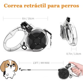 Correa Retráctil para Perros, Correa Ajustable para Perro de sin Enredos, para Perros pequeños medianos Grandes, Freno con una Sola Mano, para Mascota de hasta 44LBS-20kg,4m (Naranja)