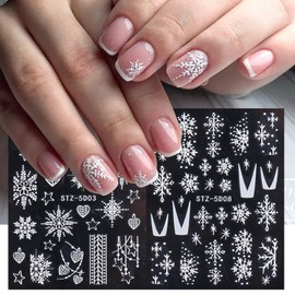 Snowflake Nail Art Stickers, 5D Engraved White Snowflake Self-Adhesive Sticker Design Holographic Winter Embossed Christmas Nail Art Decals Supplies for Women Manicure Decorations Holiday Decal