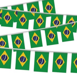 32FT Brazil Pennant Small Flag Bunting,30 PCS Mini String Banner Stripes Brazilian Decor Rectangle for Holiday Restaurant Home Party School