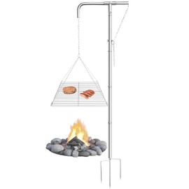 Tripod Campfire Grill with Adjustable Hanging Grate, 360° Rotating Fire Pit Grill System, Heavy Duty Stainless Steel Outdoor Cooking Stand for Camping & Backyard