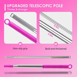 ThinkLearn Microfiber Dusters for Cleaning,14PCS Feather Dusters with Extension Pole,Bendable Washable and Extendable Duster for High Ceilings, Fans and Blinds House Cleaning Kit Pink Gift for Women