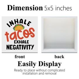Inhale Tacos Exhale Negativity Funny Office Desk Decor Wooden Box Decorative Signs, Desk Decorations for Office Home Cubicle Desktop Shelf, Wood Box Sign for Women Men Coworker Friends, 5.1x5.1Inch
