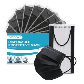 DAYSOY Individually Wrapped 4 Layer Filter Black Disposable Face Mask Single Use with Flat Earloop for Personal Protection Large Adult Dust Safety Facial Cover Latex-Free for Men Women 50pcs Box
