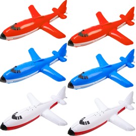 6 Pcs Inflatable Airplanes Inflates Plane Blow Up Aircraft Toys for Kids Party Decoration Supplies Birthday Shower, 3 Colors