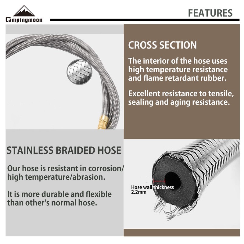 CAMPINGMOON Camping Gas Stove Adapter with Extent Hose, Inlet: 16oz/1Lb