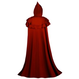 Warmoor Renaissance Hooded Cloak Medieval Long Cape with Hood Vintage Gothic Robe Viking Sword Necklace for Wizard Masquerade Costume (Burgundy, S/51inch/130cm)