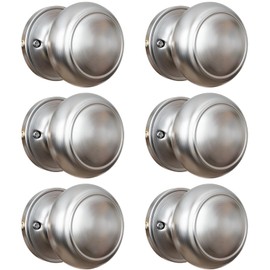 HOSOM 6 Pack Dummy Door Knob, Keyless Closet Door Knobs Satin Nickel Dummy Door Handle, Exterior/Interior Door Knob, Individual Non-Turning Single Side