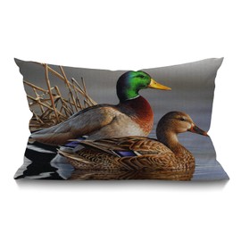 Smooffly Ducks Farmhouse Oblong Rectangle Throw Pillow Case Ducks On The Water Cotton Linen Cushion Cover Sofa Armchair Bedroom Livingroom 12x20 Inch