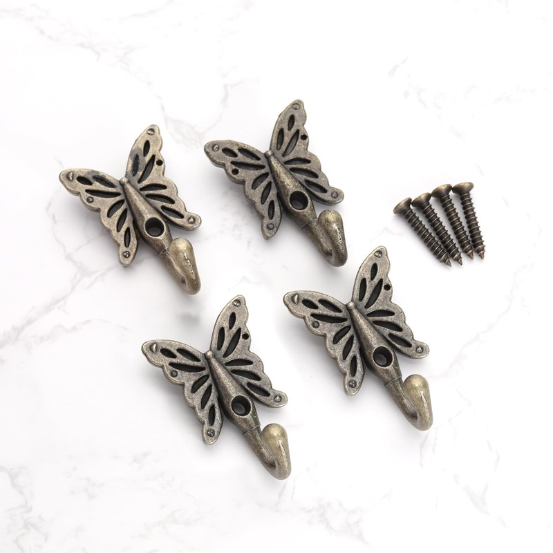 VGOL 4 Pcs Butterfly Shaped Wall Hooks Antique Decorative Wall