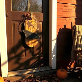 Illusions Studios Handcrafterd Hand Painted Pumpkin Crow Door Hanger Ron Edelheiser