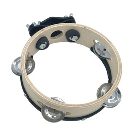 TUOREN Percussion Jingle Tambourine 6.1" Mountable Single Jingle Wood Tambourine Percussion Traditional Tambourine for Drum Set Cymbal Stand (Wood)