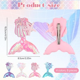 YBEATY 8 Pcs Mermaid Hair Clips Aurora Sequins Fish Tail Hairpin Multicolor Sparkling Hair Clips Accessories Birthday Beach Party Headpiece for Little Girls Toddlers Kids and Teens